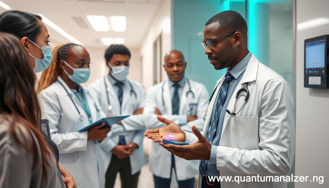 Nigerian MAIKONG agent demonstrating a Quantum Resonance Magnetic Analyzer to clients