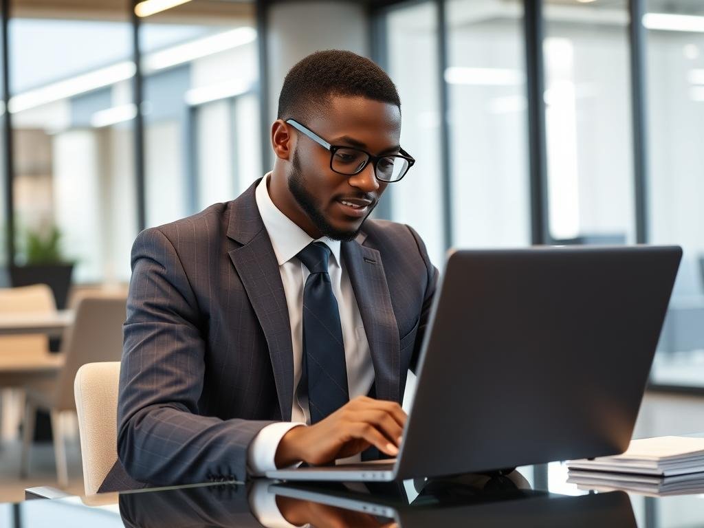 Nigerian business owner reviewing financial projections Nigerian business owner reviewing financial projections