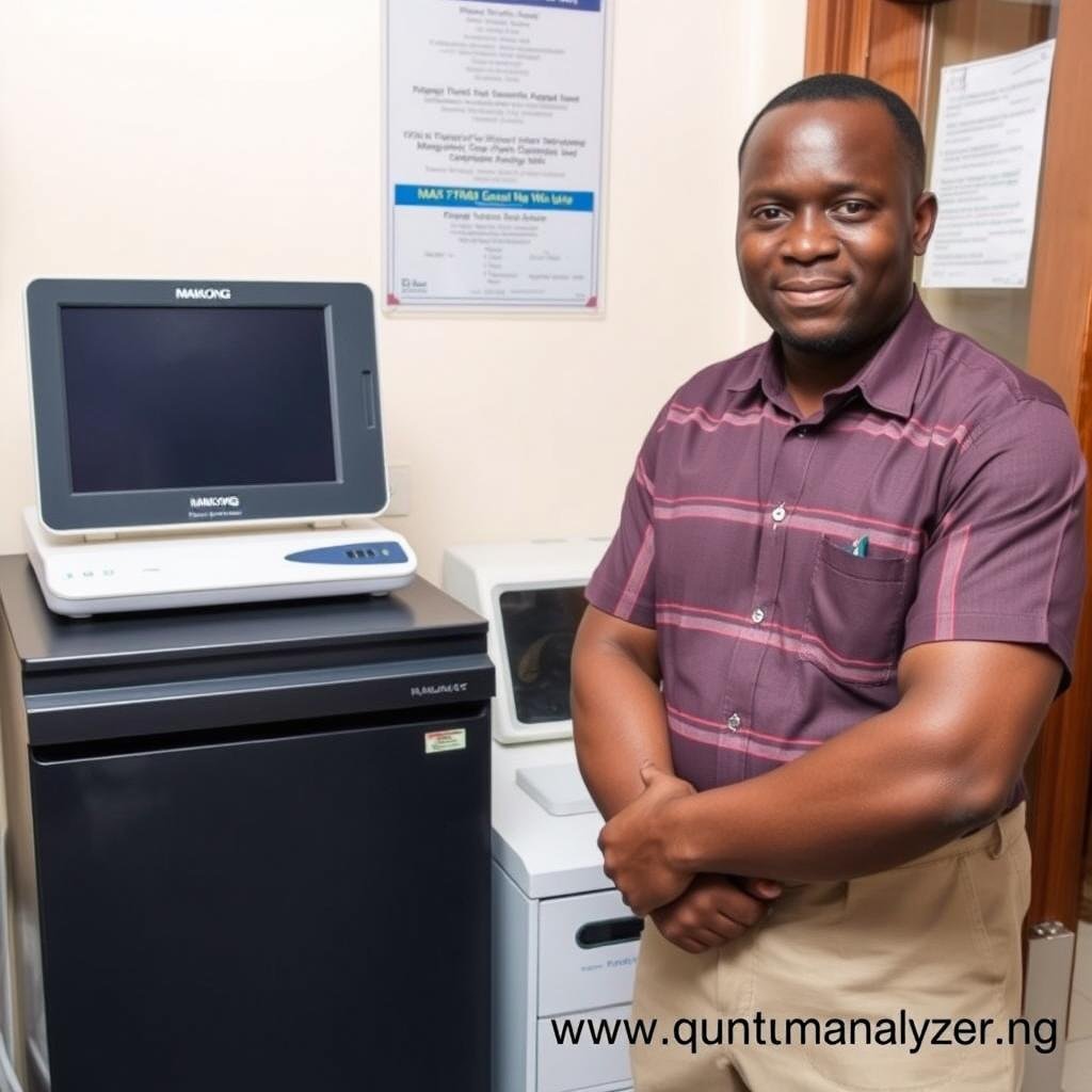 Nigerian clinic owner with Quantum Resonance Magnetic Analyzer