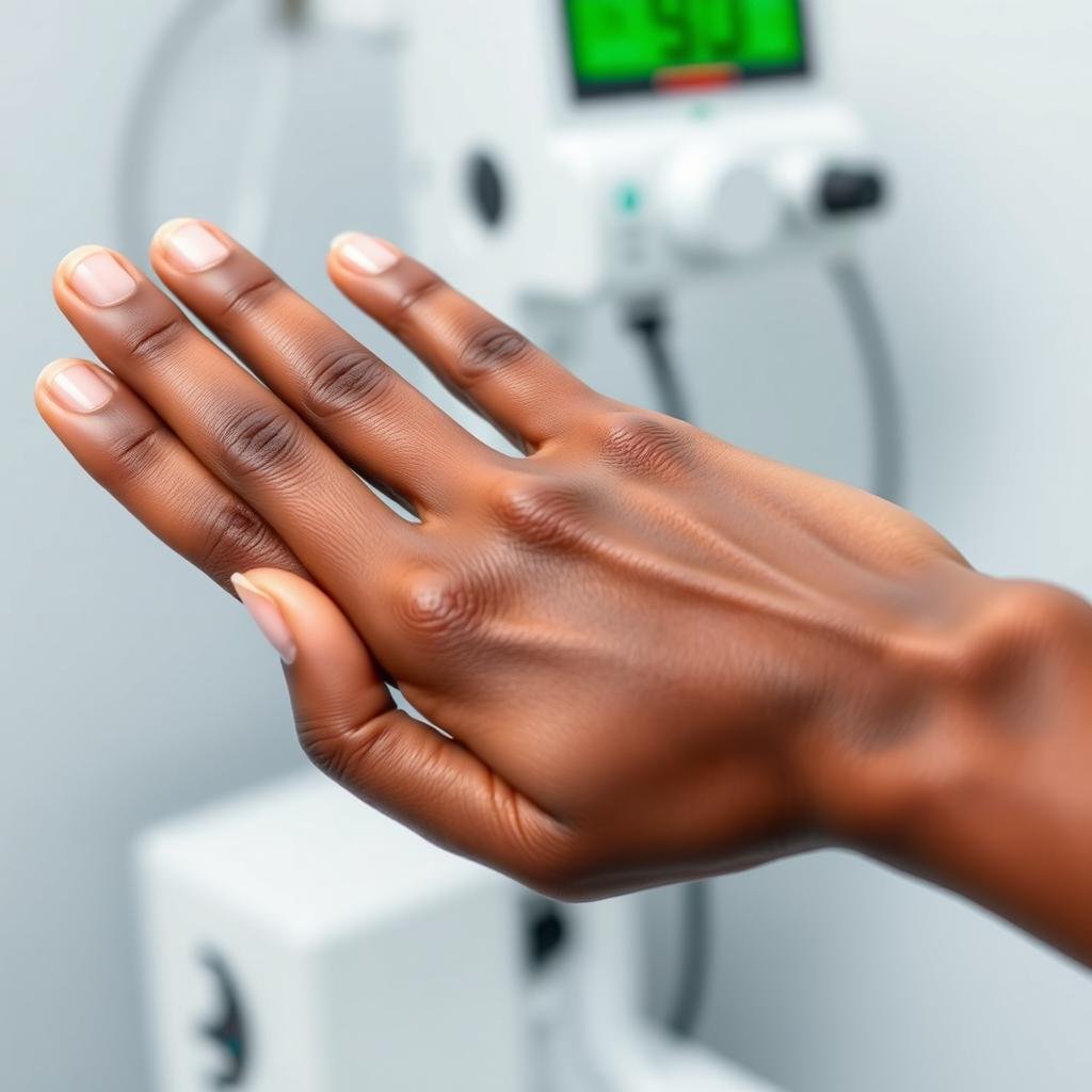 Patient holding the Quantum Resonance Magnetic Analyzer sensor Patient holding the Quantum Resonance Magnetic Analyzer sensor