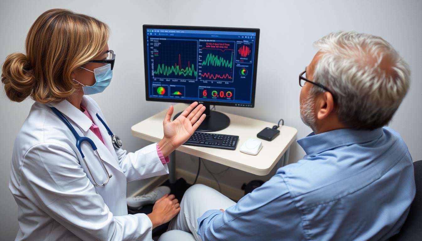 Person receiving diabetes risk screening with Quantum Resonance Magnetic Analyzer Person receiving diabetes risk screening with Quantum Resonance Magnetic Analyzer