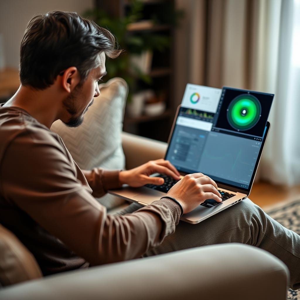 Person using Quantum Resonance Magnetic Analyzer at home