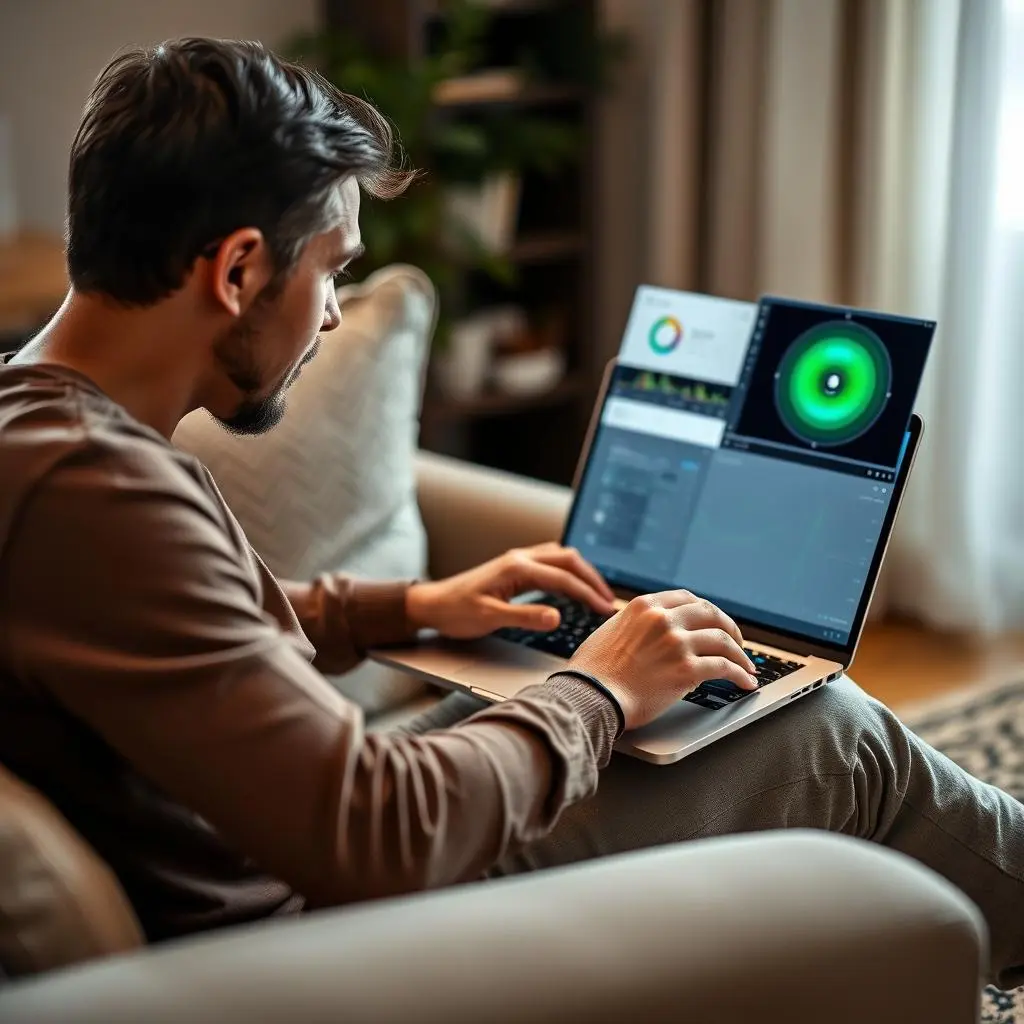 Person using Quantum Resonance Magnetic Analyzer at home