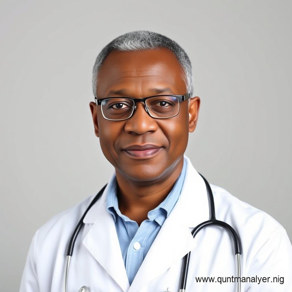 Portrait of Dr. Emmanuel Adebayo, a Nigerian healthcare professional Portrait of Dr. Emmanuel Adebayo, a Nigerian healthcare professional