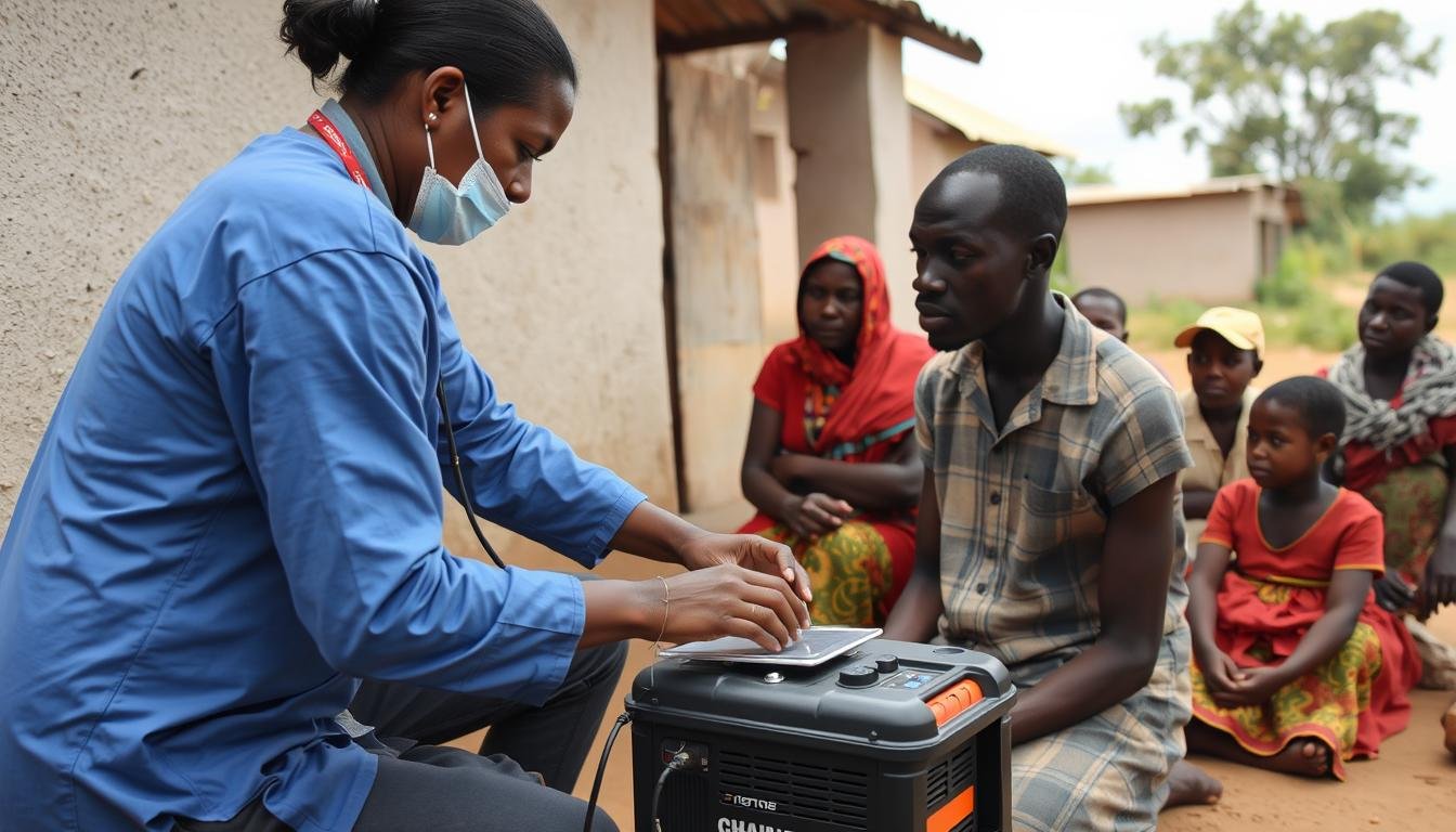 Quantum Resonance Magnetic Analyzer being used in a rural African health clinic