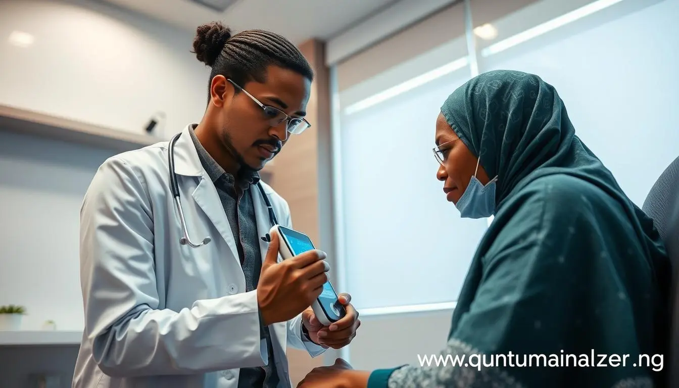 Quantum Resonance Magnetic Analyzer device being used by a healthcare professional