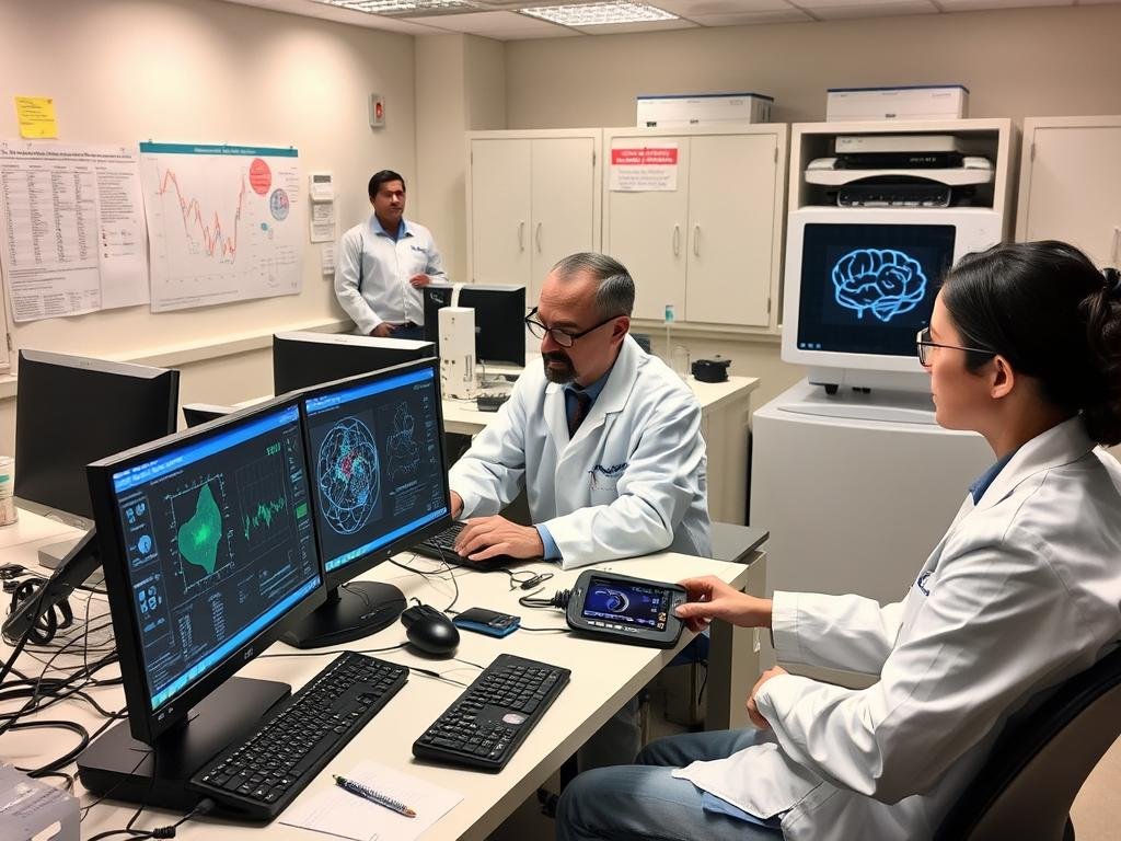 Researchers using Quantum Resonance Magnetic Analyzer for a health study Researchers using Quantum Resonance Magnetic Analyzer for a health study