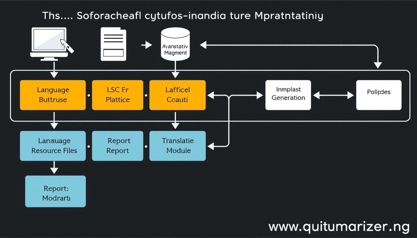 Technical architecture diagram showing how multi-language support is implemented in the software