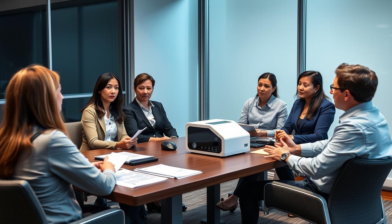 Training session for corporate wellness staff on using the Quantum Resonance Magnetic Analyzer Training session for corporate wellness staff on using the Quantum Resonance Magnetic Analyzer