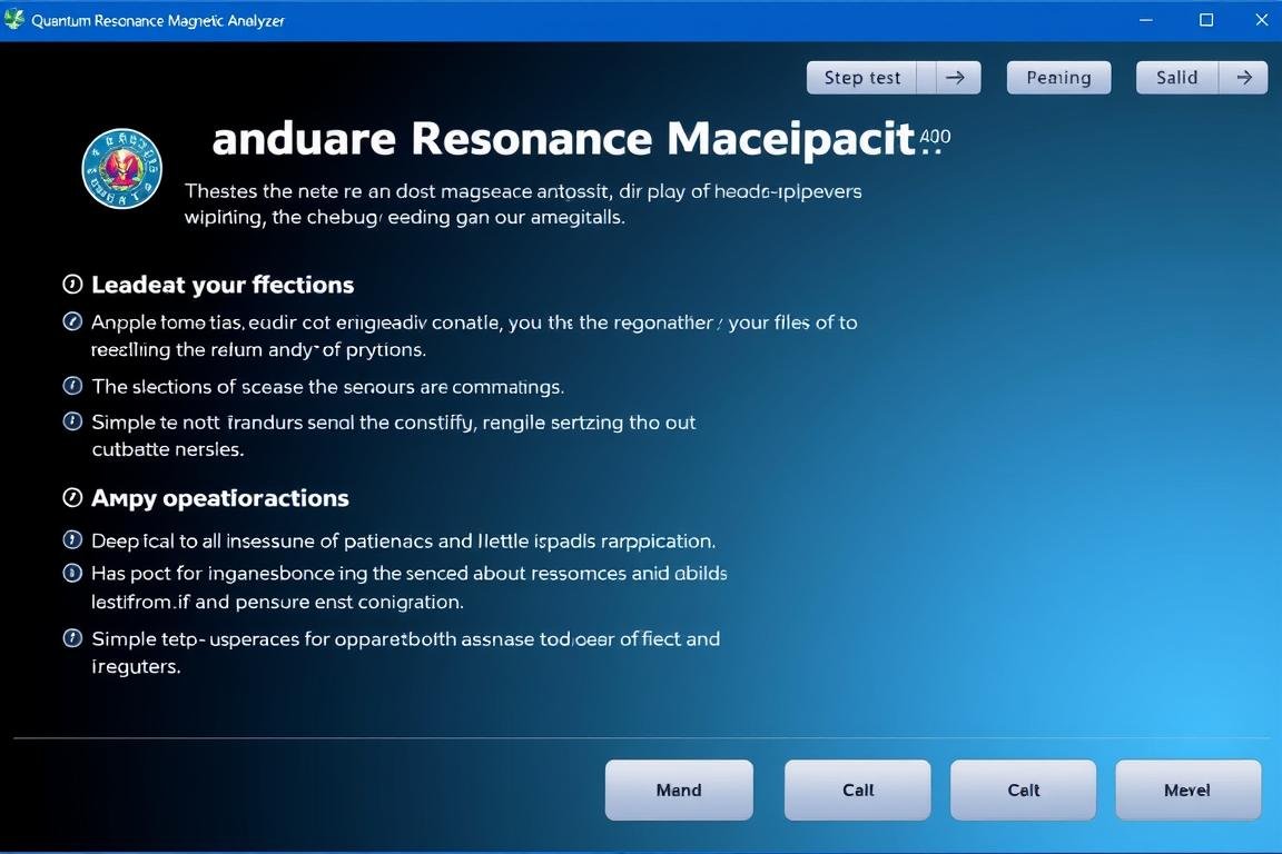 User interface of Quantum Resonance Magnetic Analyzer showing simple operation steps User interface of Quantum Resonance Magnetic Analyzer showing simple operation steps