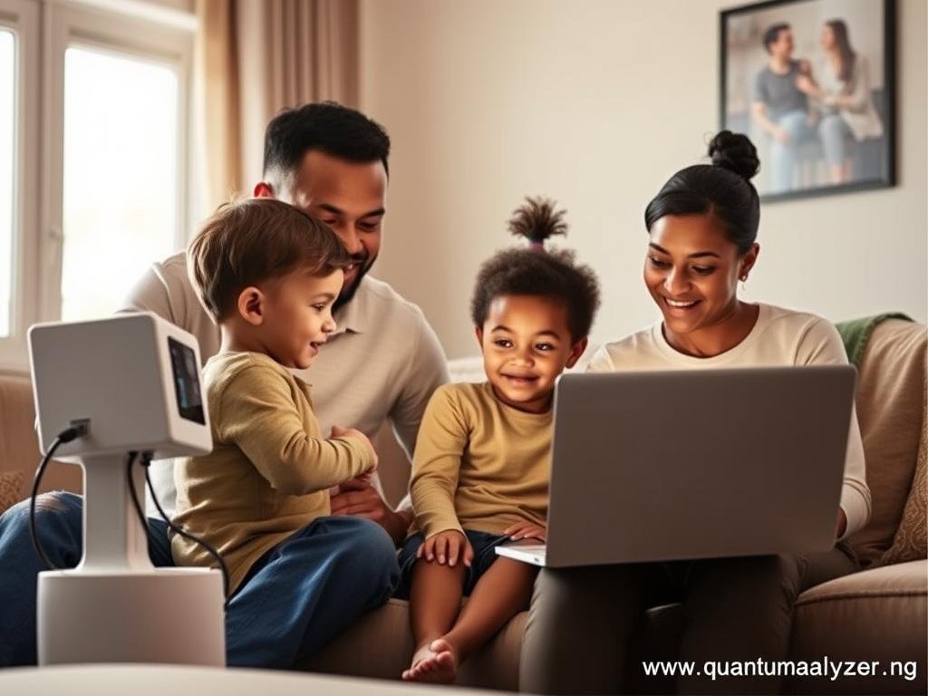 Family using MAIKONG Quantum Resonance Magnetic Analyzer at home