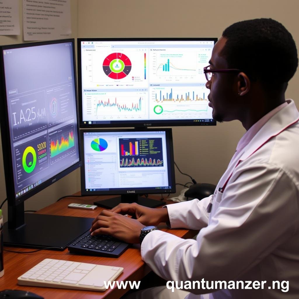 Healthcare professional reviewing Quantum Analyzer reports