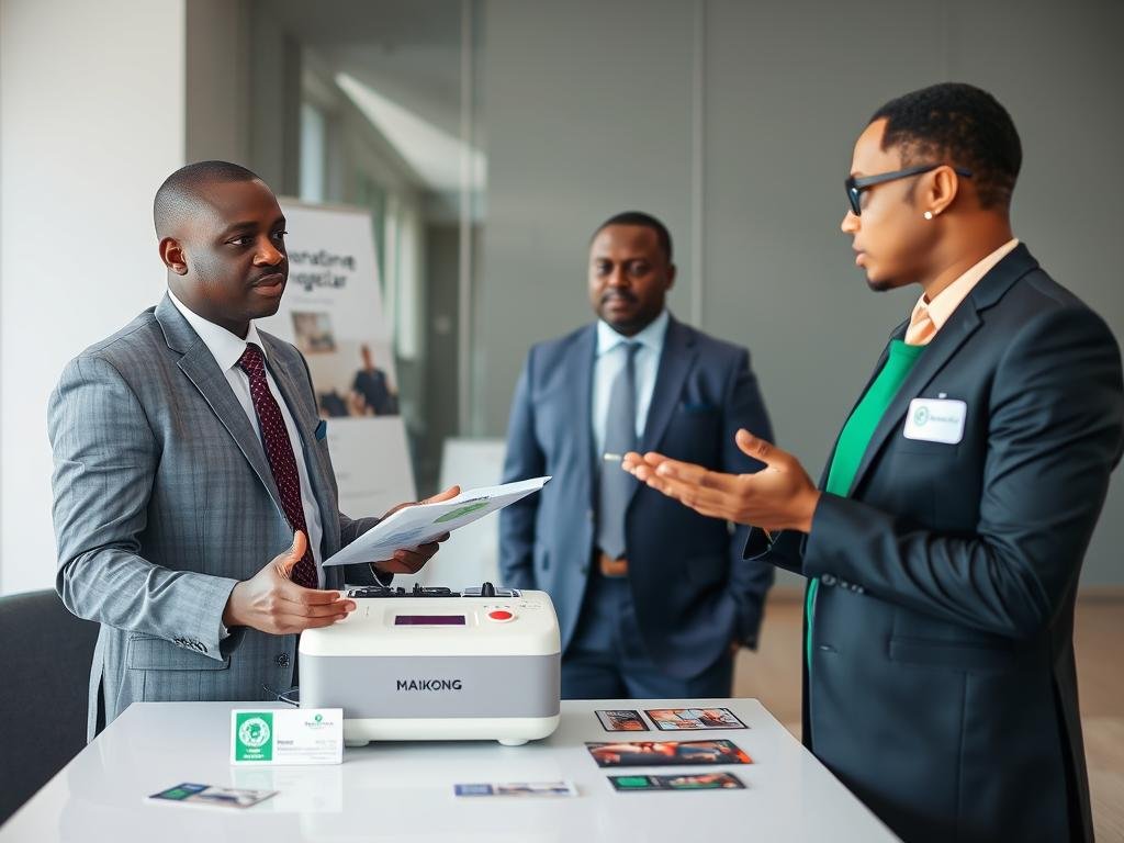 MAIKONG Nigeria representative with Quantum Resonance Magnetic Analyzer demonstration kit