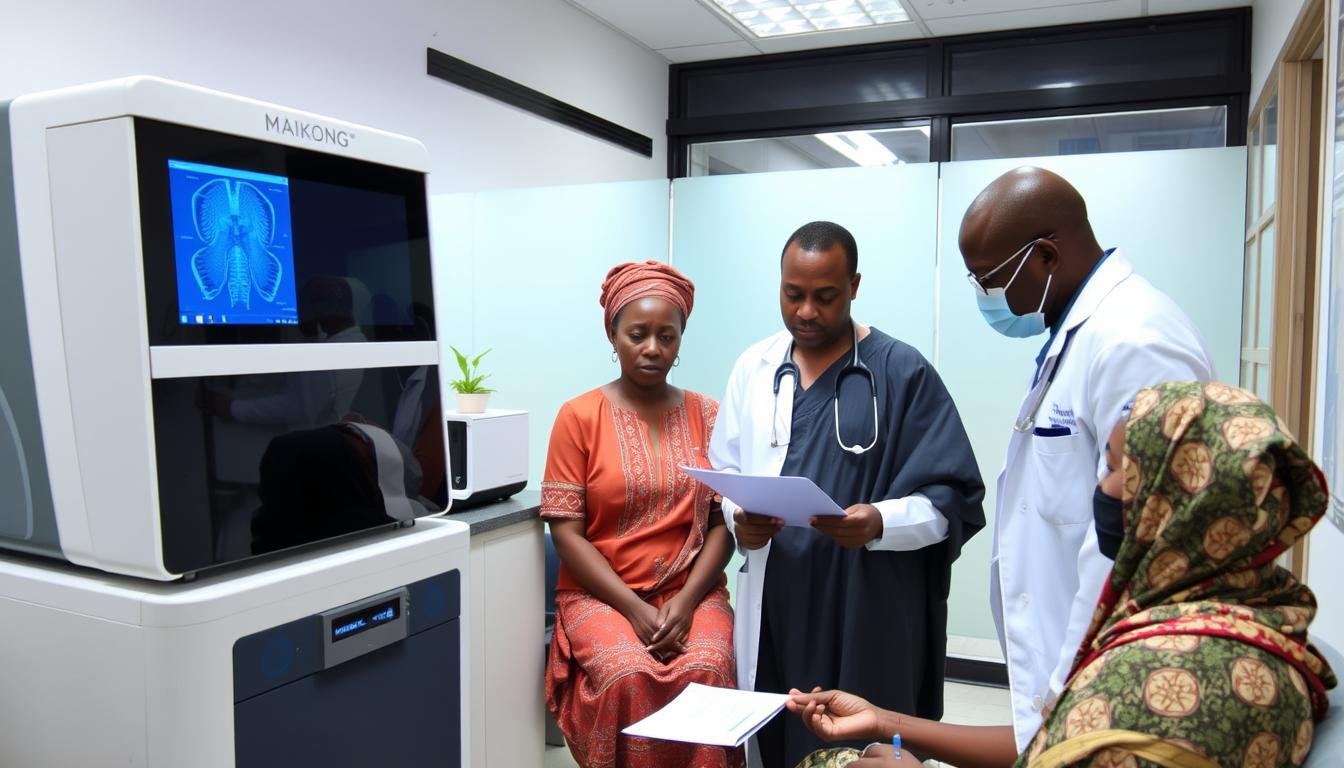 MAIKONG Quantum Resonance Magnetic Analyzer being used in a Nigerian healthcare facility