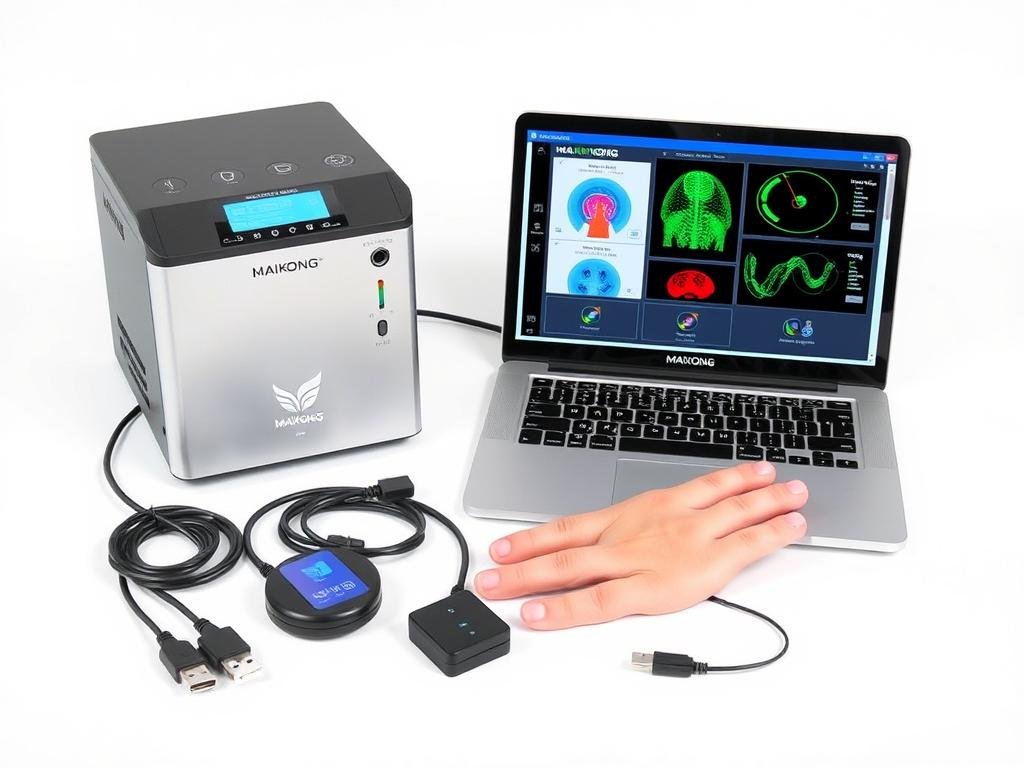 MAIKONG Quantum Resonance Magnetic Analyzer with its components displayed