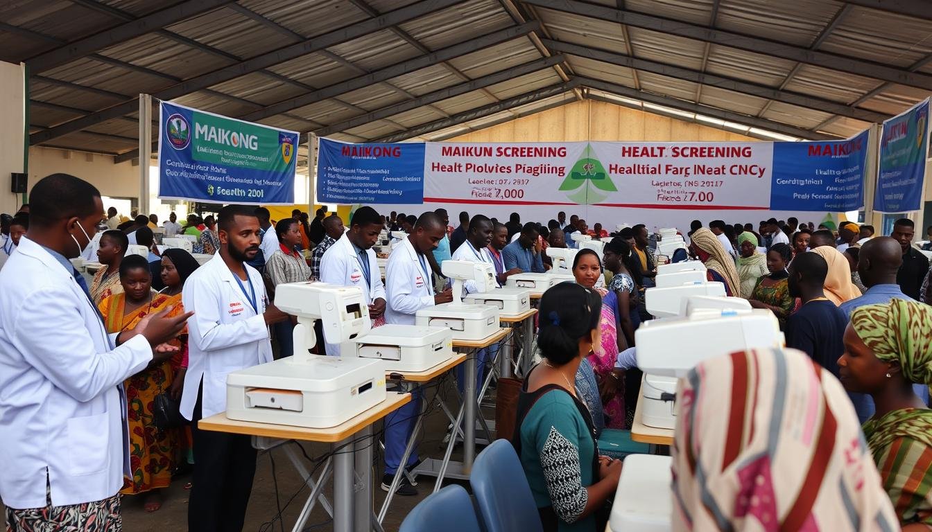 Multiple Quantum Resonance Magnetic Analyzer units being used at a health fair in Lagos