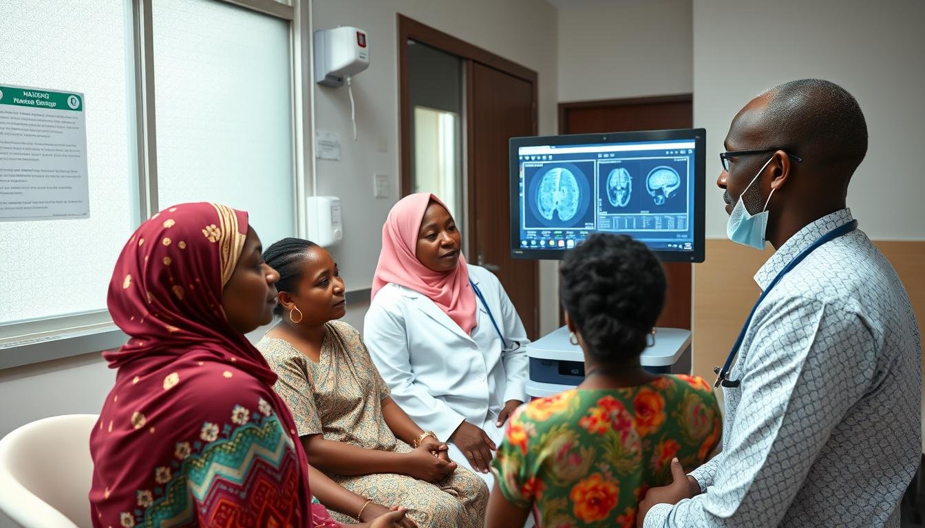 Nigerian healthcare professional using the Quantum Resonance Magnetic Analyzer with patients