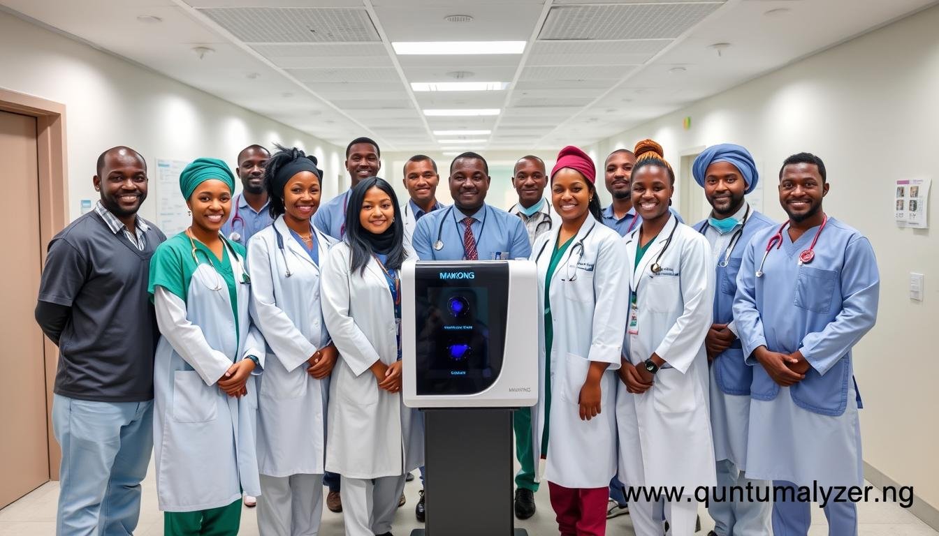 Nigerian healthcare professionals with MAIKONG Quantum Resonance Magnetic Analyzer