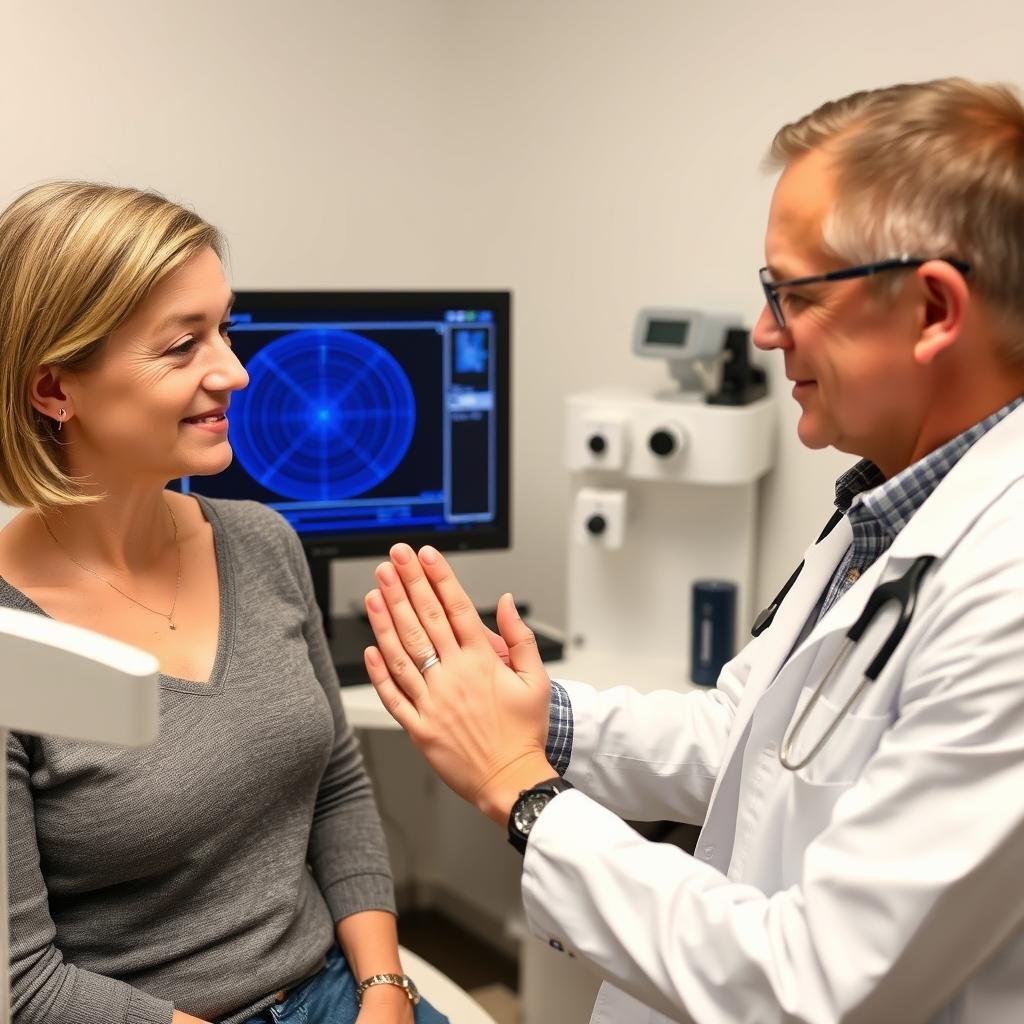 Non-invasive testing with Quantum Resonance Magnetic Analyzer showing patient comfort