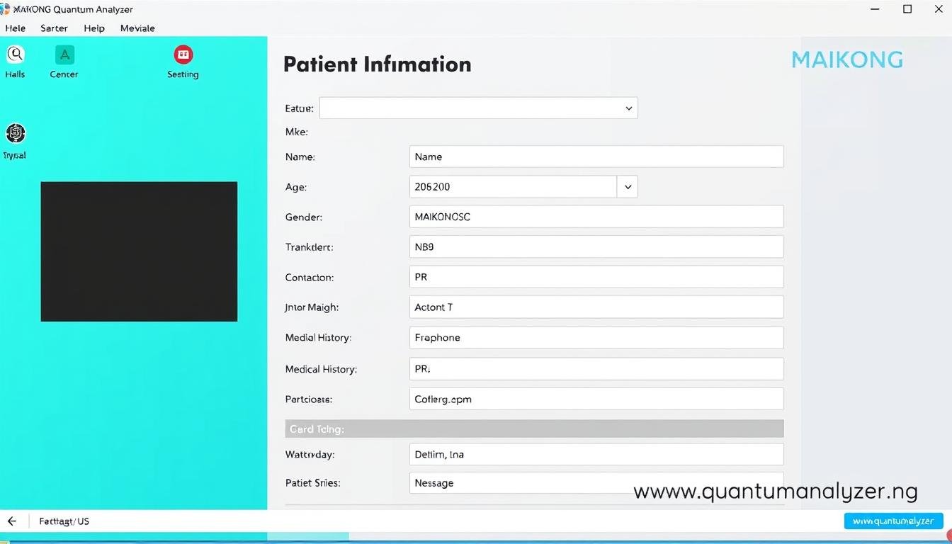 Patient information entry screen on MAIKONG Quantum Health Scanning software