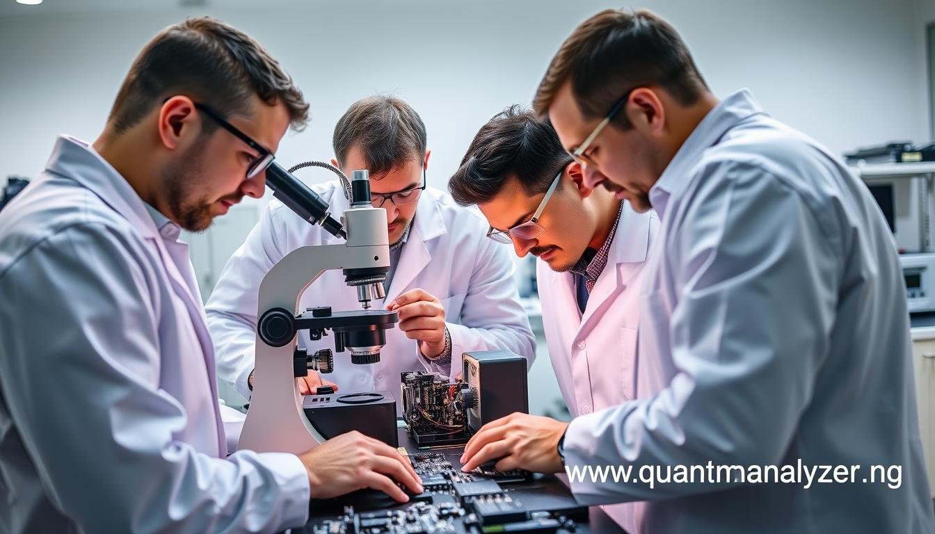 Quality assurance team inspecting Quantum Analyzer components