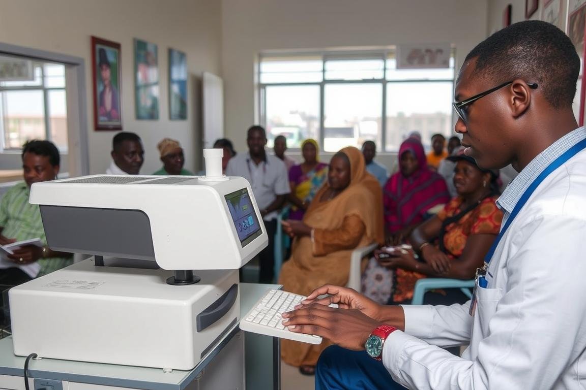 Quantum Resonance Magnetic Analyzer being used in a Port Harcourt clinic