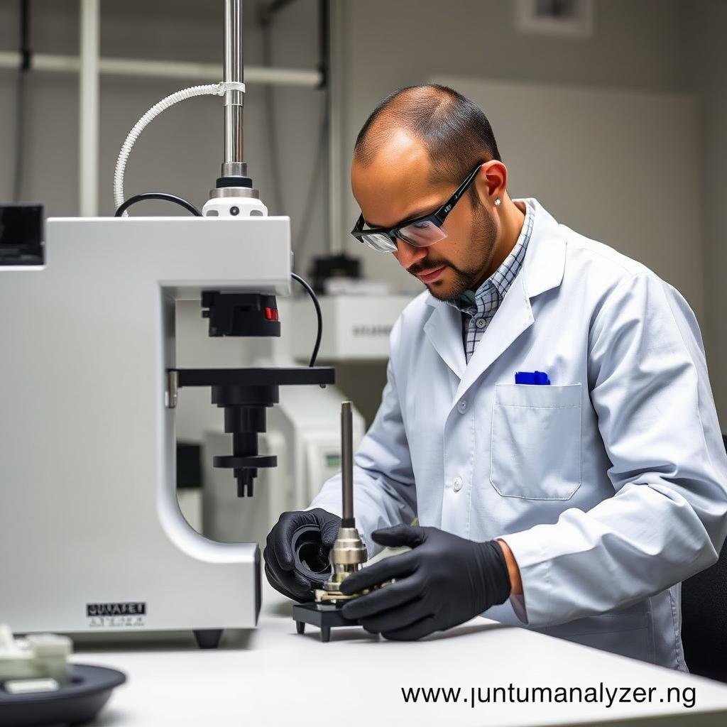 Technician calibrating a Quantum Resonance Magnetic Analyzer sensor in MAIKONG's facility