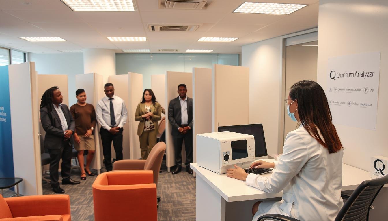Corporate health screening setup with Quantum Analyzer in a Nigerian office