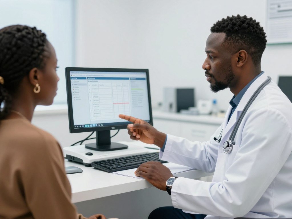 MAIKONG Quantum Health Analyzer being used in a Nigerian clinic setting