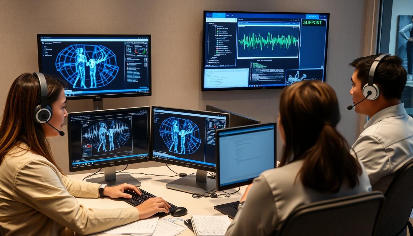 MAIKONG technical support team assisting with NLS diagnostic body analyzer quantum