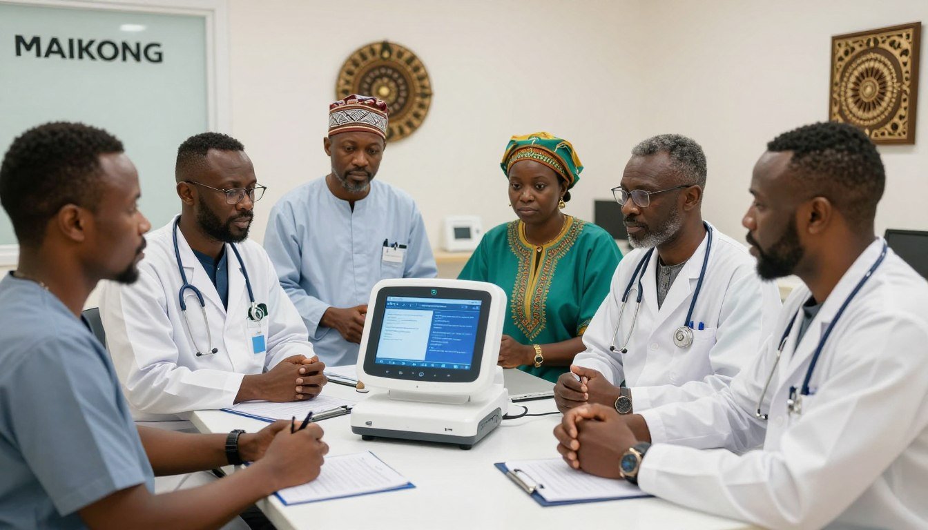 Nigerian healthcare professionals using MAIKONG Quantum Health Analyzer