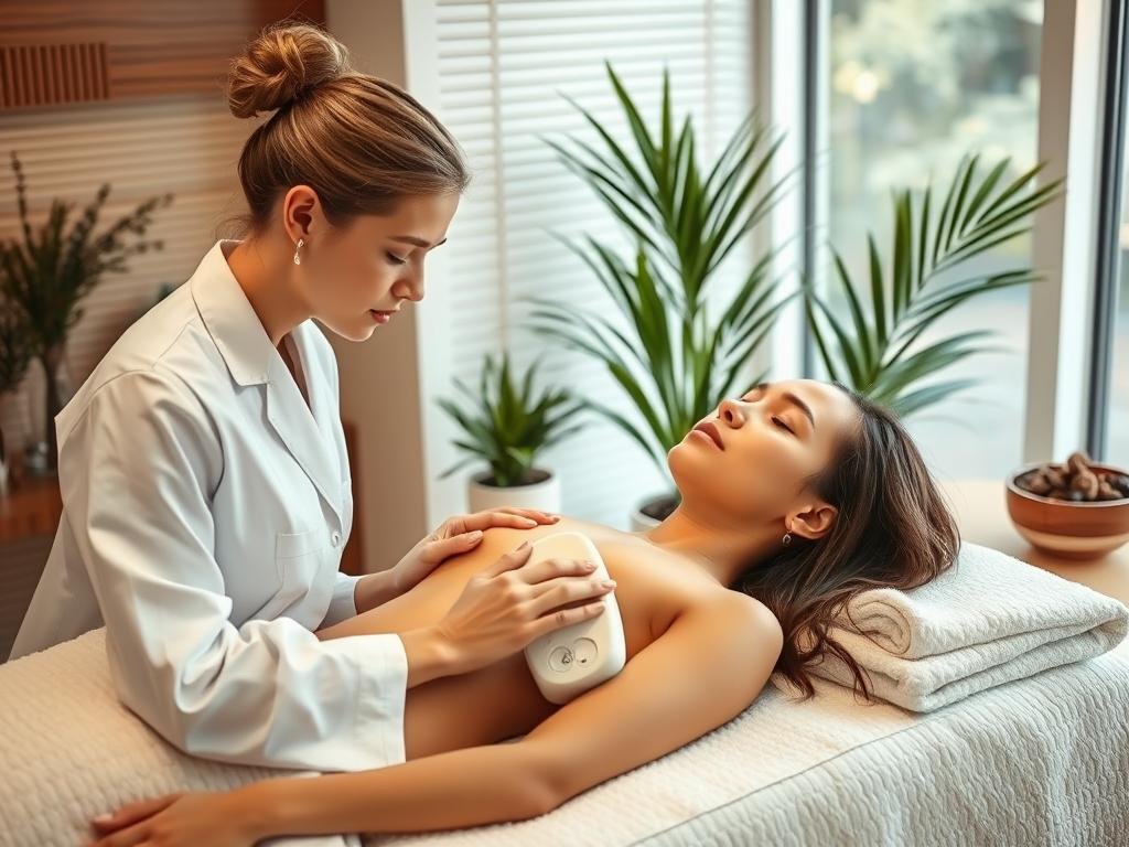 Wellness practitioner using NLS diagnostic body analyzer quantum