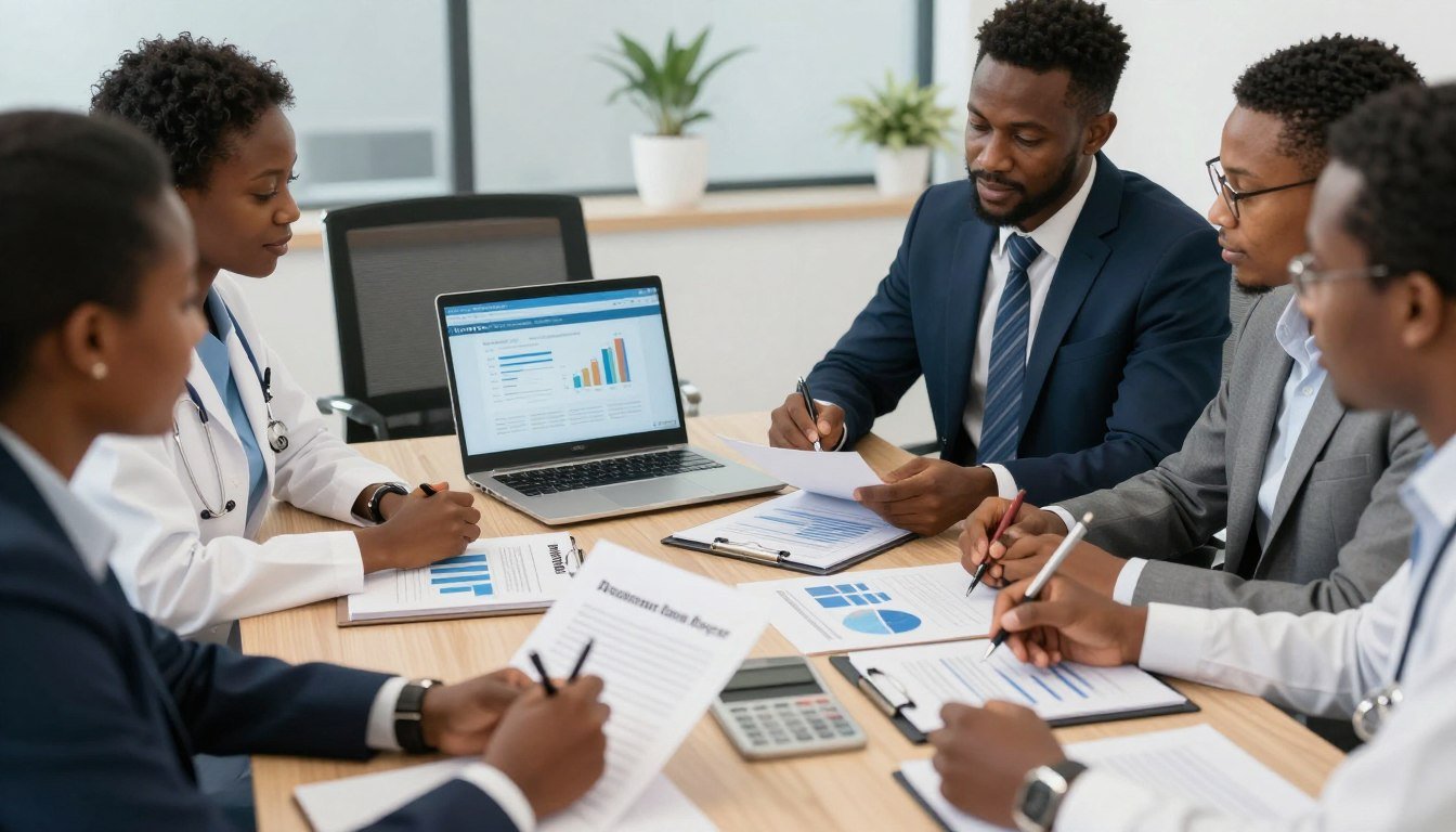 Business meeting discussing MAIKONG Quantum Analyzer investment in Nigeria