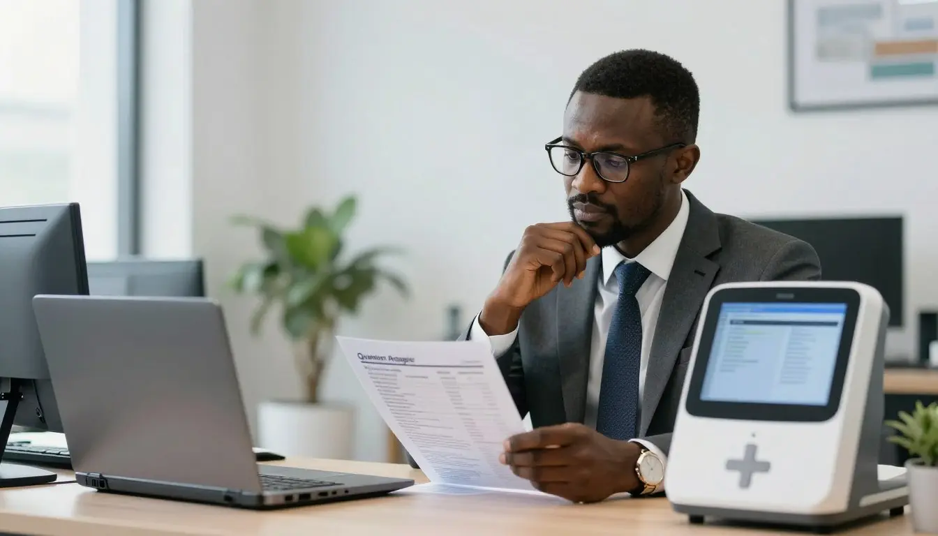 Nigerian health professional evaluating different Quantum Analyzer models