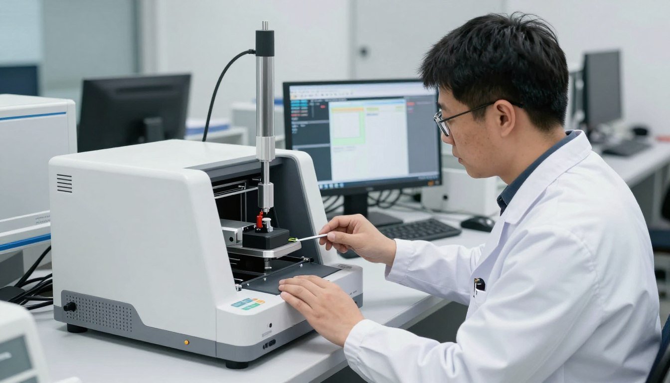 Technician performing calibration on a Quantum Analyzer device