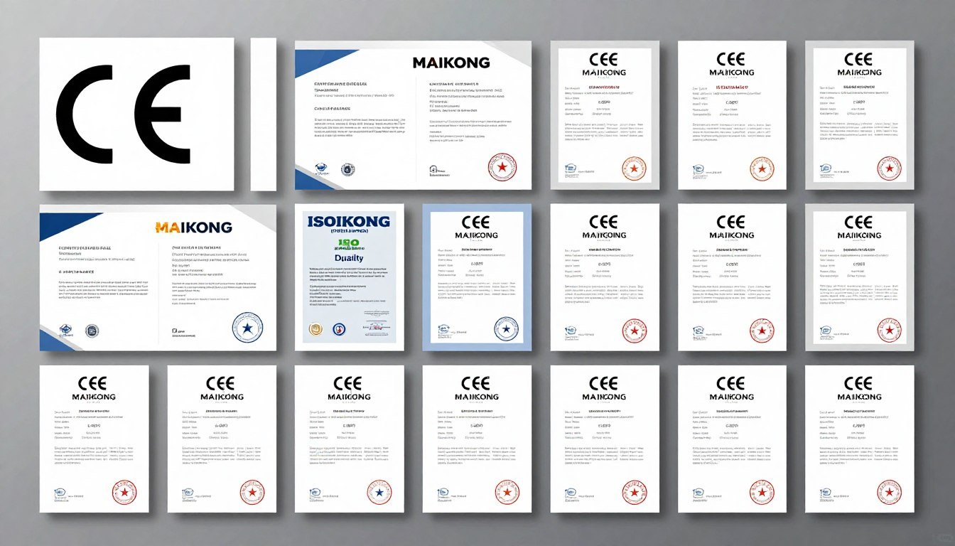 Complete MAIKONG certification portfolio display with CE, ISO, and quality badges Complete MAIKONG certification portfolio display with CE, ISO, and quality badges