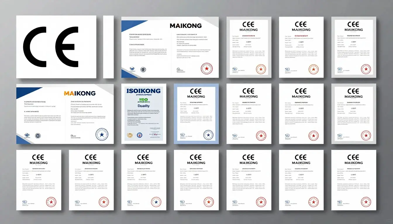 Complete MAIKONG certification portfolio display with CE, ISO, and quality badges Complete MAIKONG certification portfolio display with CE, ISO, and quality badges