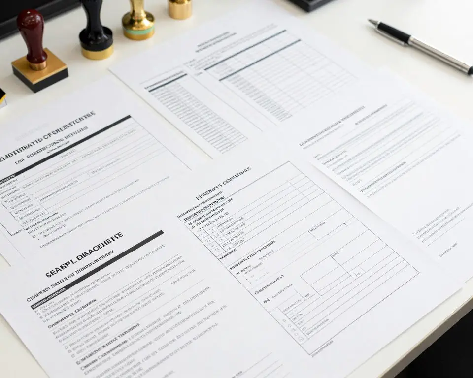 Regulatory compliance documentation and certificates