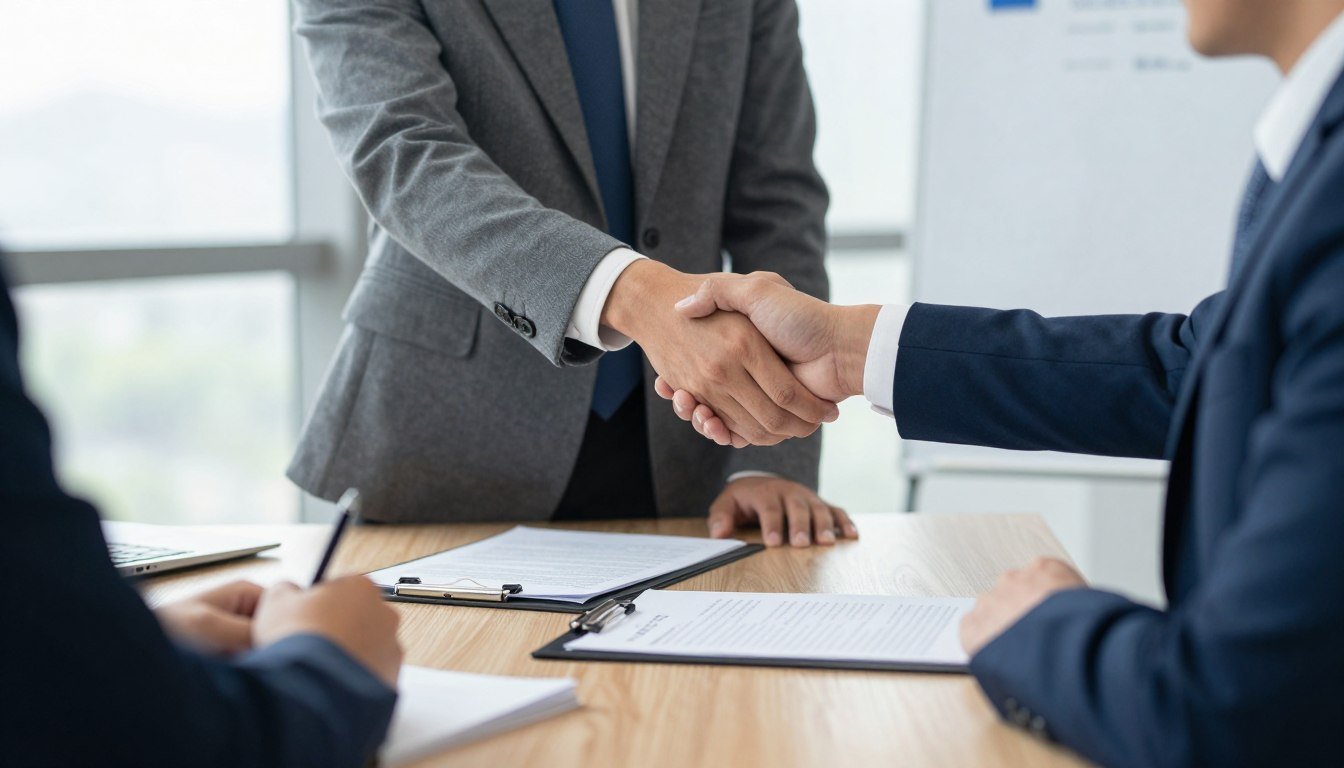 Business partnership agreement signing ceremony
