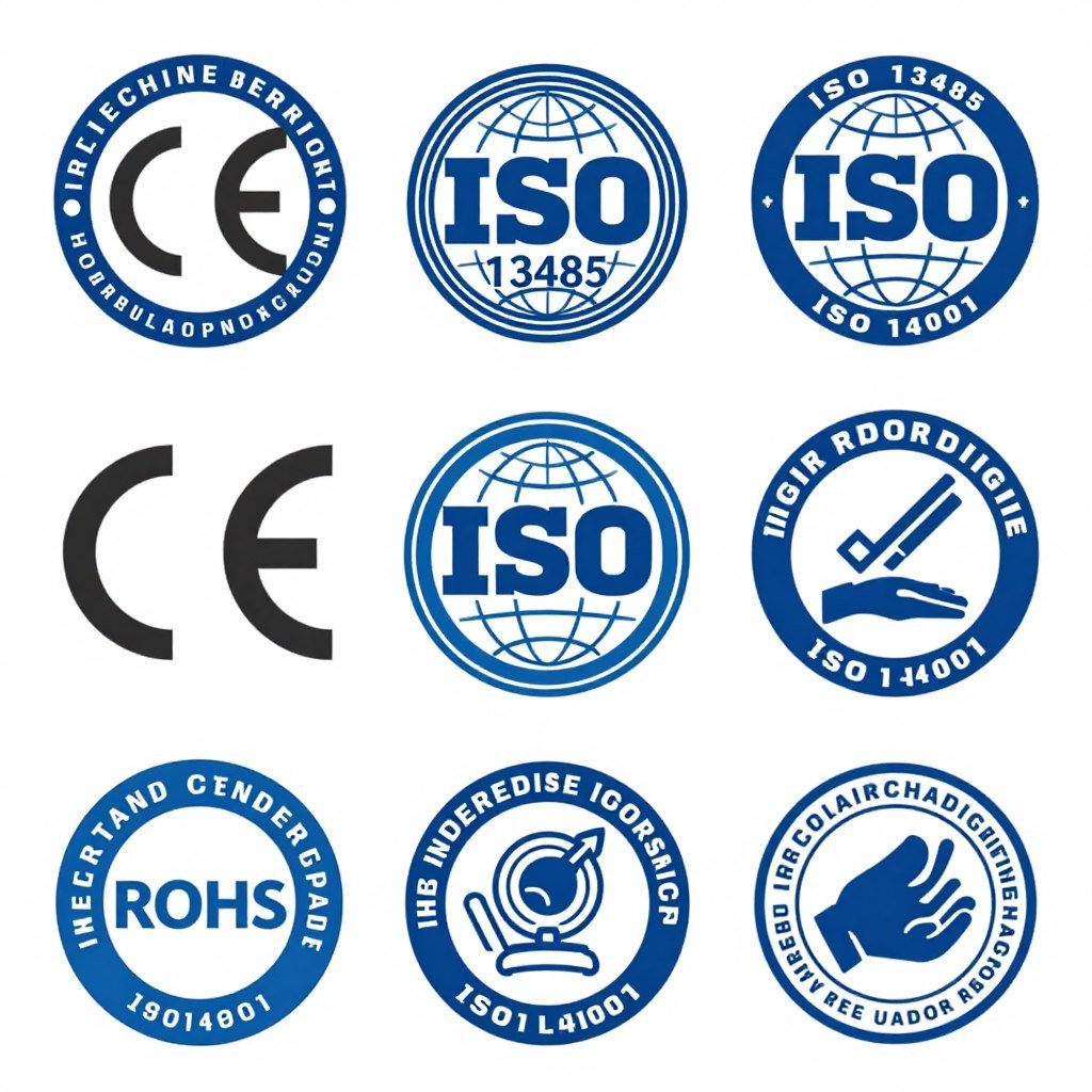 Collection of international certification badges for MAIKONG quantum analyzers