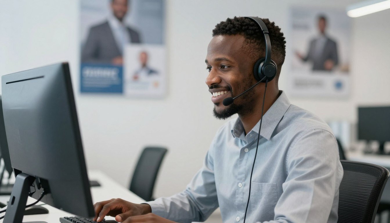 Customer service representative assisting client