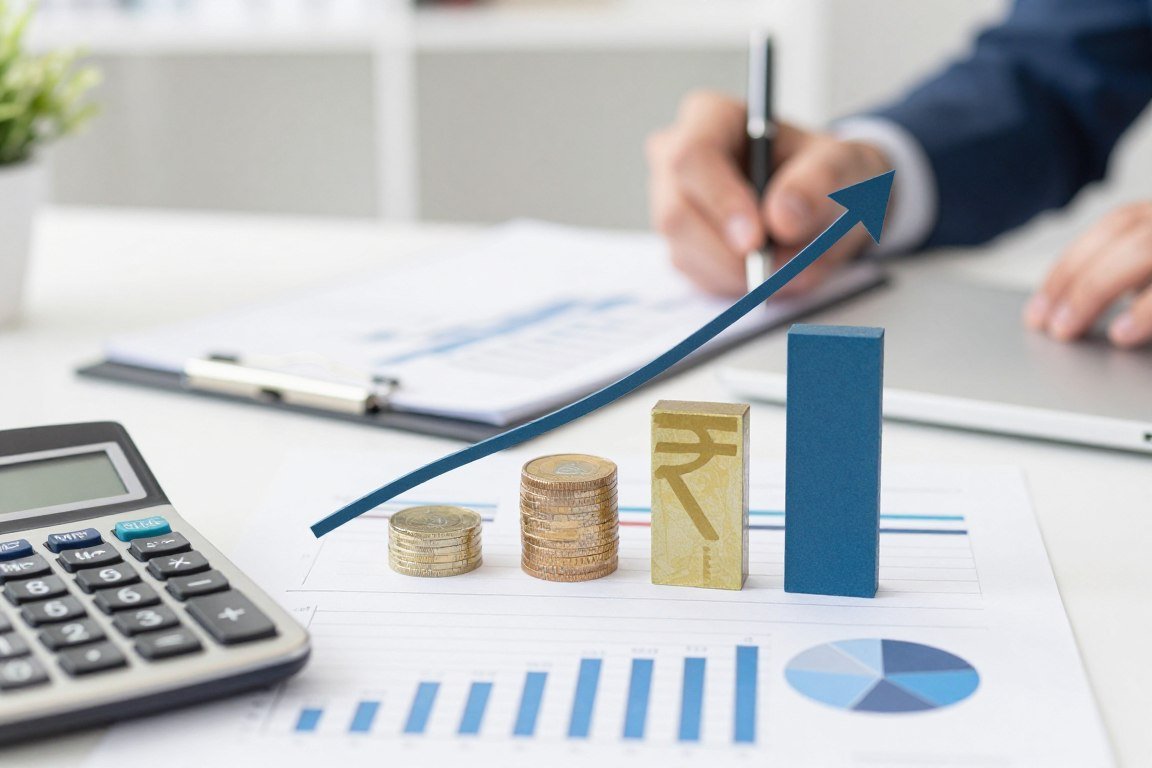 Financial growth chart showing quantum analyzer business profitability